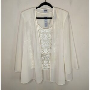 R&M Richards Blouse Jacket + Tank Set Floral Embroidered Beaded